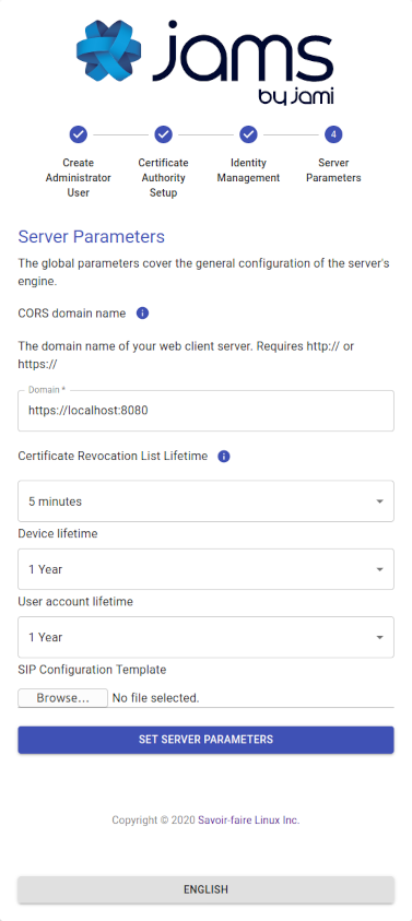 «Image: JAMS: Setup server parameters»